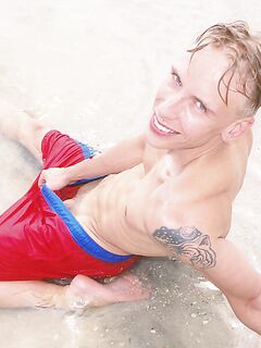 Handsome blonde gay model Liam Anderson wanks his huge boner and nuts