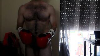 Home Nude Workout - Abs, Squats and some Boxing (soft Dick - Hairy Body)