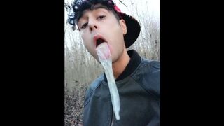 Boy uses cum filled condom after fuck like bubble gum and puts