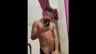 young guy with hot body masturbates his big cock