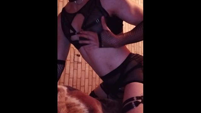 Femboy Horny twunk Dancing with a cute black translucent skirt and mask