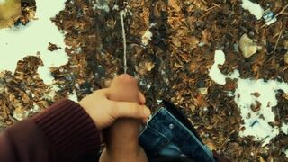 Piss with erection and quick after that cumshot POV