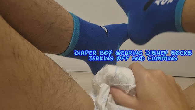 Diaper Bro Wearing Disney Socks Jerking Off And Cumming