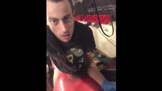 Diaper twink cums in Piss diaper on motorcycle