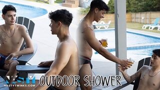 NastyTwinks - Outdoor Shower - Jay Angelo Takes Shower When Jordan Haze