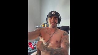 Uncut latin jerks his BIG cock while gaming