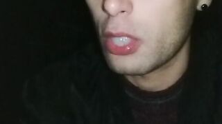 Swallowing anonymous cum after sucking dick in totally dark outside