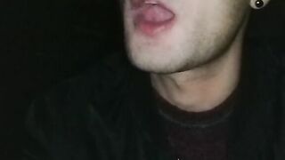 Swallowing anonymous cum after sucking dick in totally dark outside