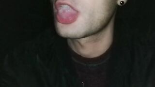 Swallowing anonymous cum after sucking dick in totally dark outside