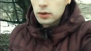 Licking used cum filled condom public
