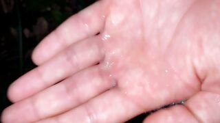 Teen is pushing out cum of his ass and tasting anal creampie
