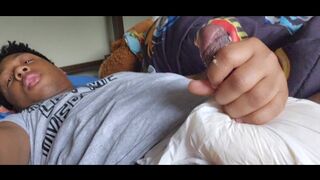 Black Nappy Boytoy jerks his cock