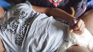 Black Nappy Boytoy jerks his cock
