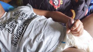 Black Nappy Boytoy jerks his cock