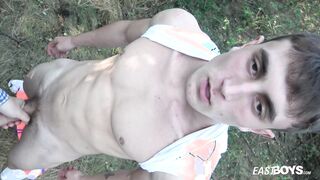 Hot muscle boy with huge dick handjob