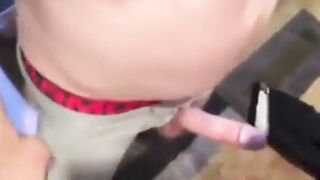 Big-cock amateur gets a blowjob from his buddy and cums hard