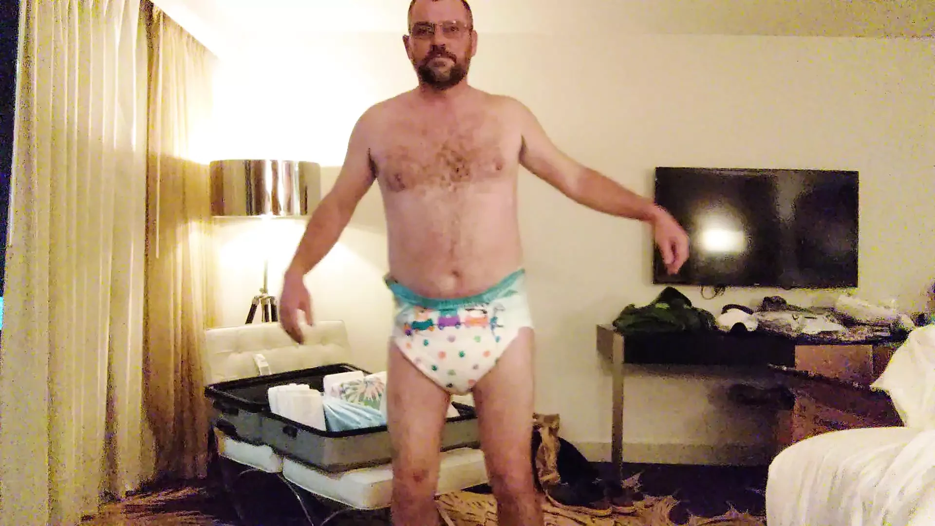 Massive butt plug in nappy for Master