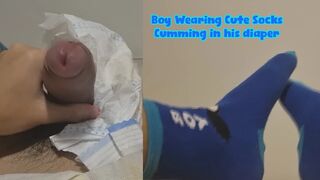 Boytoy Wearing Hot Socks Cumming in his nappy