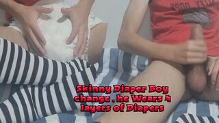 Skinny Nappy Twunk change , he Wears 4 layers of Nappies