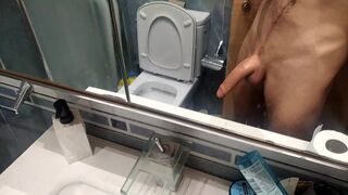 Huge Dick Filled with Cum After Masturbating He Pees in the Bathroom