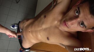 Touching hot muscular body of twink stud