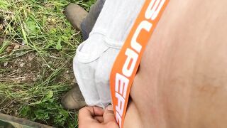 Playing with my big hard cock outdoors!