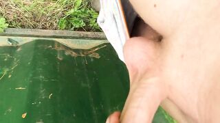 Playing with my big hard cock outdoors!