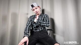 Straight slim cute boy jerking off his big dick