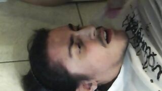 Self-sucking hunk masturbates and tastes his own cum