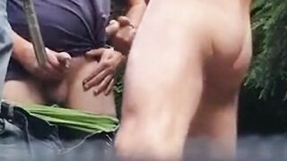 Three Daddies Stroking in the Woods