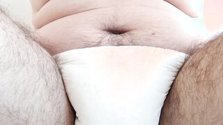 10 minutes of peeing a nappy of a chubby hairy gainer