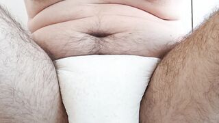 10 minutes of peeing a nappy of a chubby hairy gainer