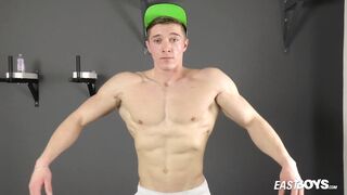 Handsome muscle boy Larry McCormick flexing and wanking
