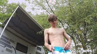 Straight hot boy Andre Lucas gets hanjob outside