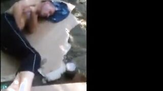 Exhibitionist Flashes Homeless Guy and Gets Handjob Outdoors