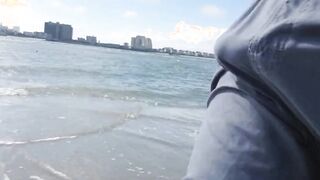 Hairy Bear Jerks Off on a Public Beach - Big Cum Shot