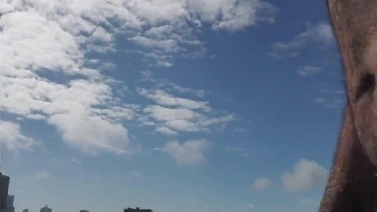 Hairy Bear Jerks Off on a Public Beach - Big Cum Shot