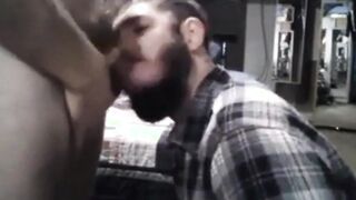 Daddy Feeds His Sub with a Load after Intense Blowjob