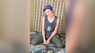 Smiling handsome boy shows off his hot body comp