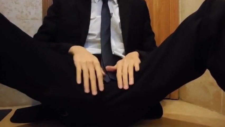 Bareback Student in the WC Takes a Cum Tribute Handjob
