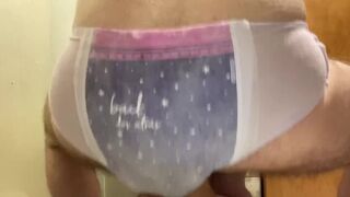 Riding a big dildo in my wet nappy