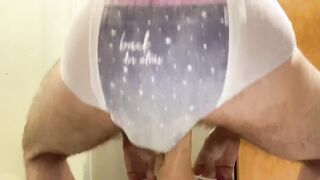 Riding a big dildo in my wet nappy