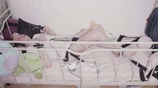 Sissy bunny nuts with vibrator tied in wet nappy