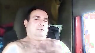 Bearded Truck Driver Jerks Off Alone