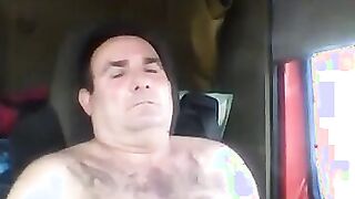 Bearded Truck Driver Jerks Off Alone