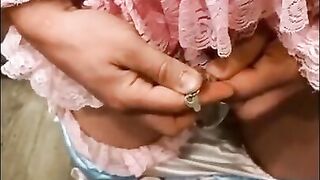 Asian Sissy's Small Cock Caged