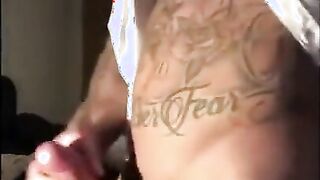 Tatted Stud Strokes His Big Cock Solo