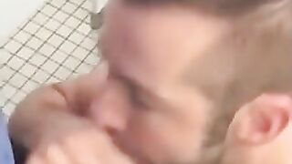 Hunk gives blowjob in a public restroom - amateur gay porn