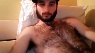 Hairy Stud Shoots Cum All Over Himself
