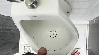 Pissing in public bathroom big balls latino outdoor